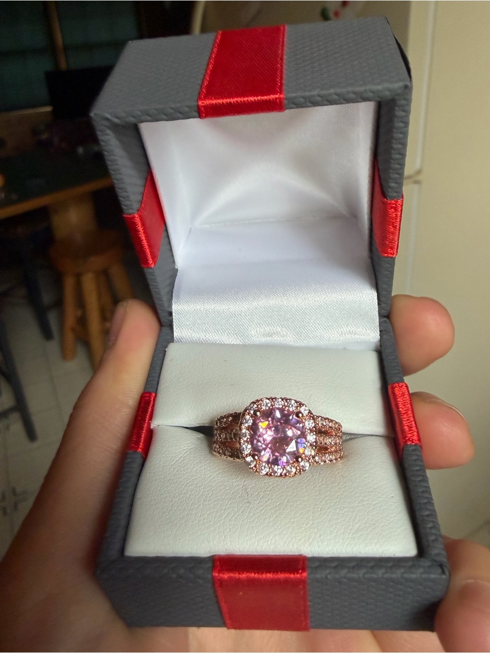 Cocktail Ring Rose Gold Pink Cubic Zirconia